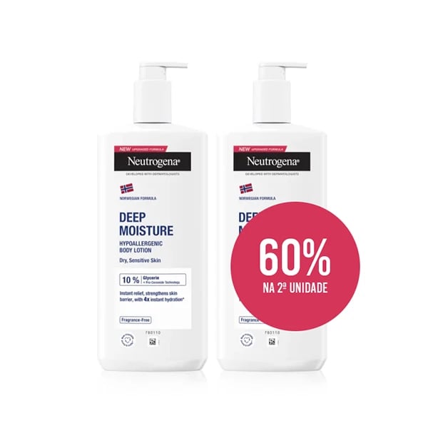 Neutrogena Deep Moisture Loção Corporal Peles Sensíveis Duo 2x400mL com 60% de Desconto na 2ª Unidade