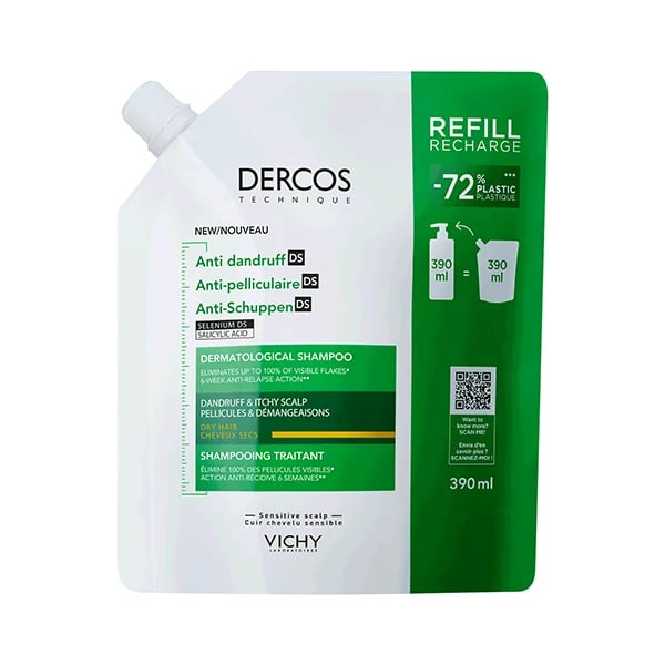 Dercos Champo Anticaspa Cabelo Seco Recarga 390mL