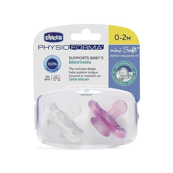Chicco Chupeta Mini Soft Rosa 0-2 meses 2 unidades