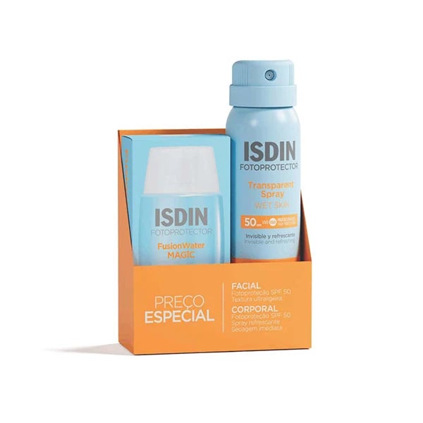 ISDIN Fotoprotetor Pack Preço Especial Fusion Water Magic Spf50 50 mL + Transparent Spray Wet Skin Spf50 100mL