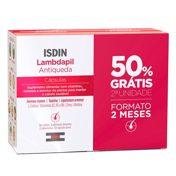 Isdin Lambdapil Antiqueda Duo Cápsulas 2 x 60 Unidades com Desconto de 50% na 2ª Embalagem
