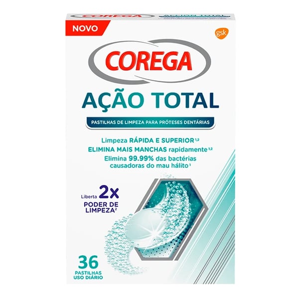 Corega Acao Total Pastilhas Limpeza Diaria 36 unidades
