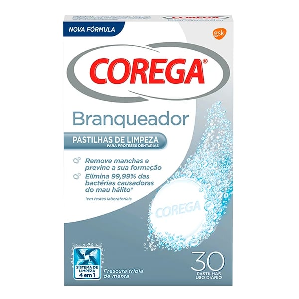 Corega Pastilhas Protese Branqueadoras 30 unidades