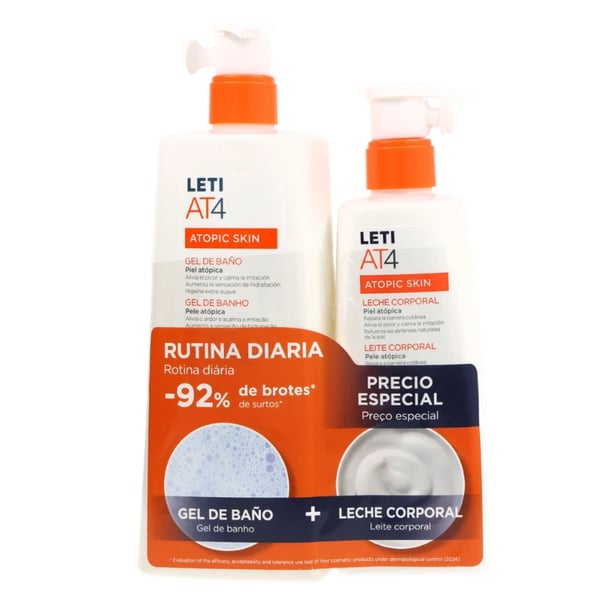LetiAT4 Pack Rotina Diária Gel Banho Pele Atópica 500mL + Leite Corporal 250mL Preço Especial